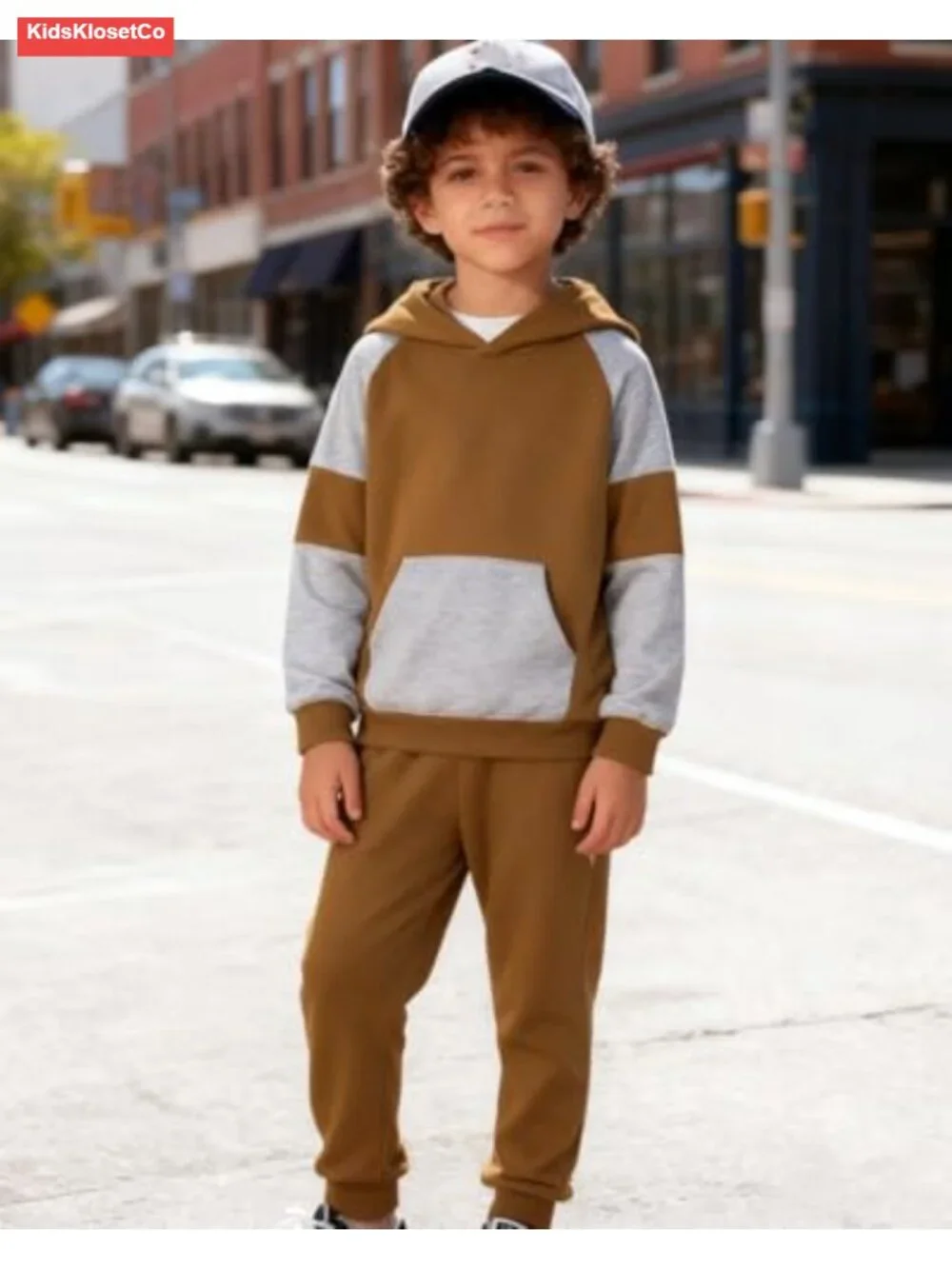 Boys Hooded Sweatshirt & Pants Outfit Set Cotton Blend Long Sleeve 2-Piece